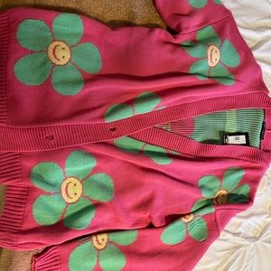 Pink cardigan oversized with flowers